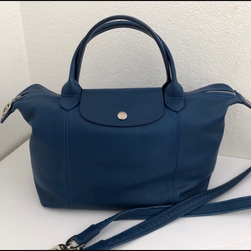 Longchamp Le Pliage Cuir Blue Leather Bag